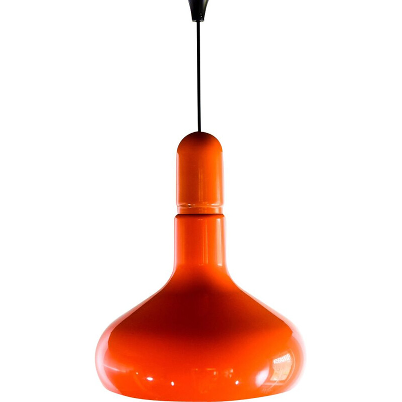 Vintage hanging lamp orange plastic by Guzzini Italy 1970s