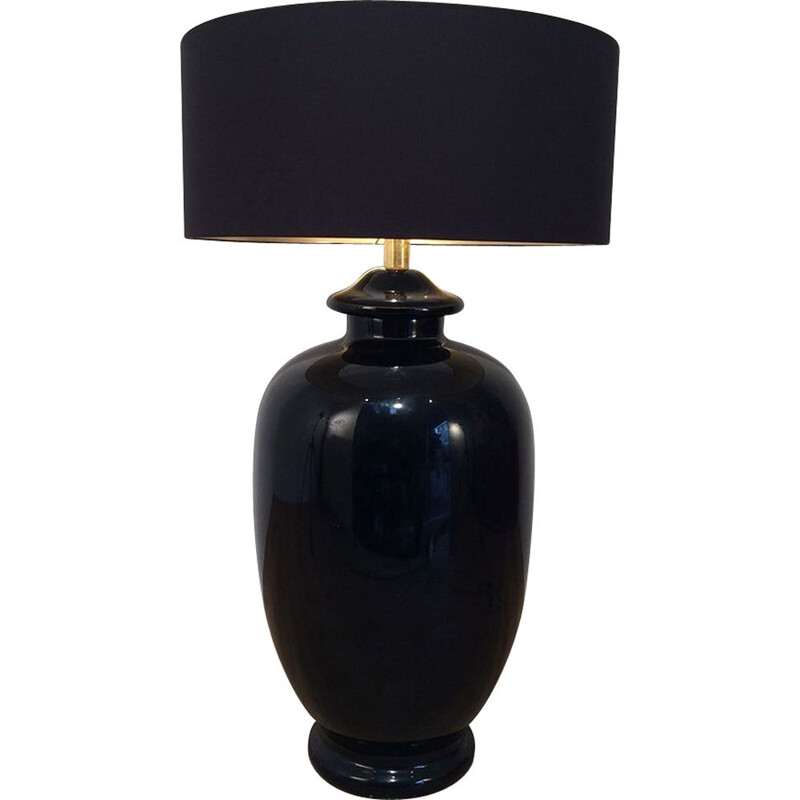 Lampe vintage en céramique émaillée noire, 1960