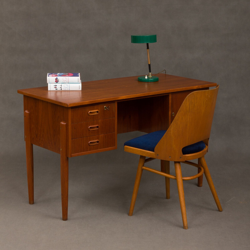 Vintage danish free standing desk with curved desktop 1950s