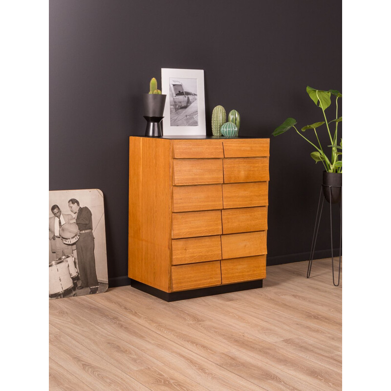 Armoire vintage allemande à tiroirs en chêne et formica 1950