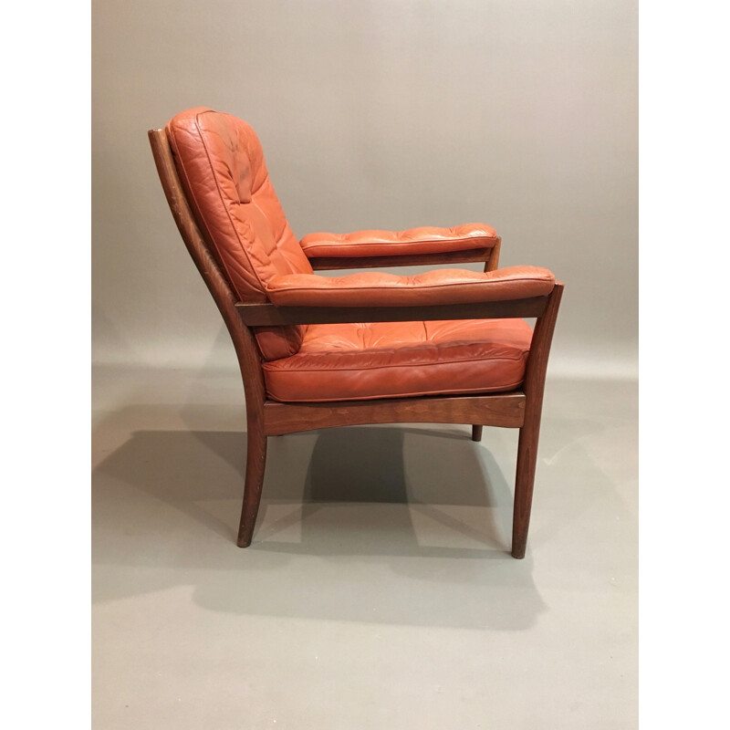 Pair of vintage armchairs for Göte Mobler Nässjo in leather and rosewood 1950