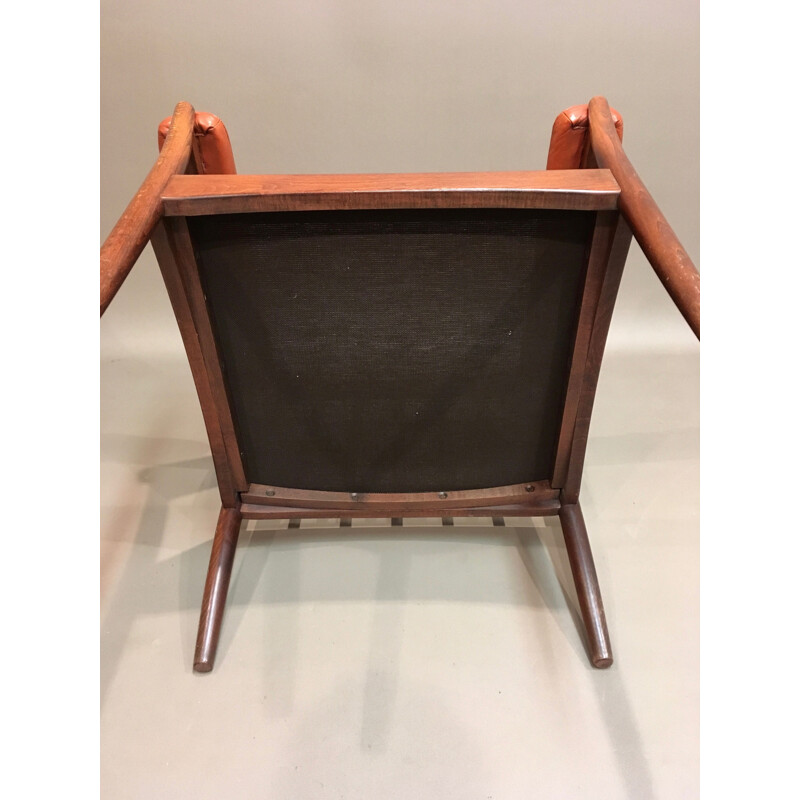 Paire de fauteuils vintage pour Göte Mobler Nässjo en cuir et palissandre 1950