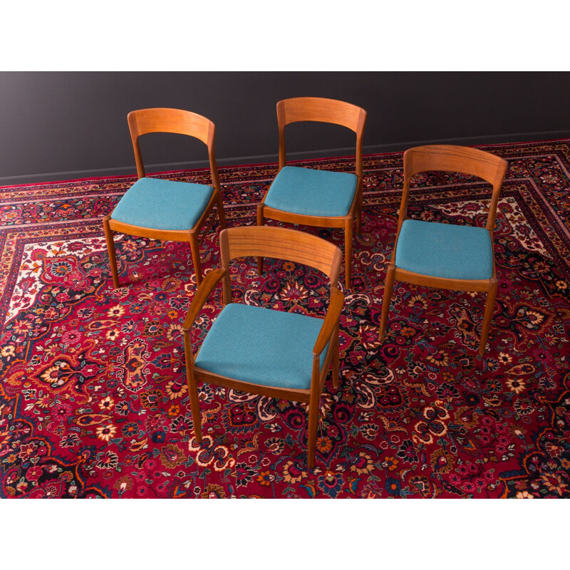 Set of 4 vintage chairs for K.S. Møbler in blue polyester and teakwood 1960s