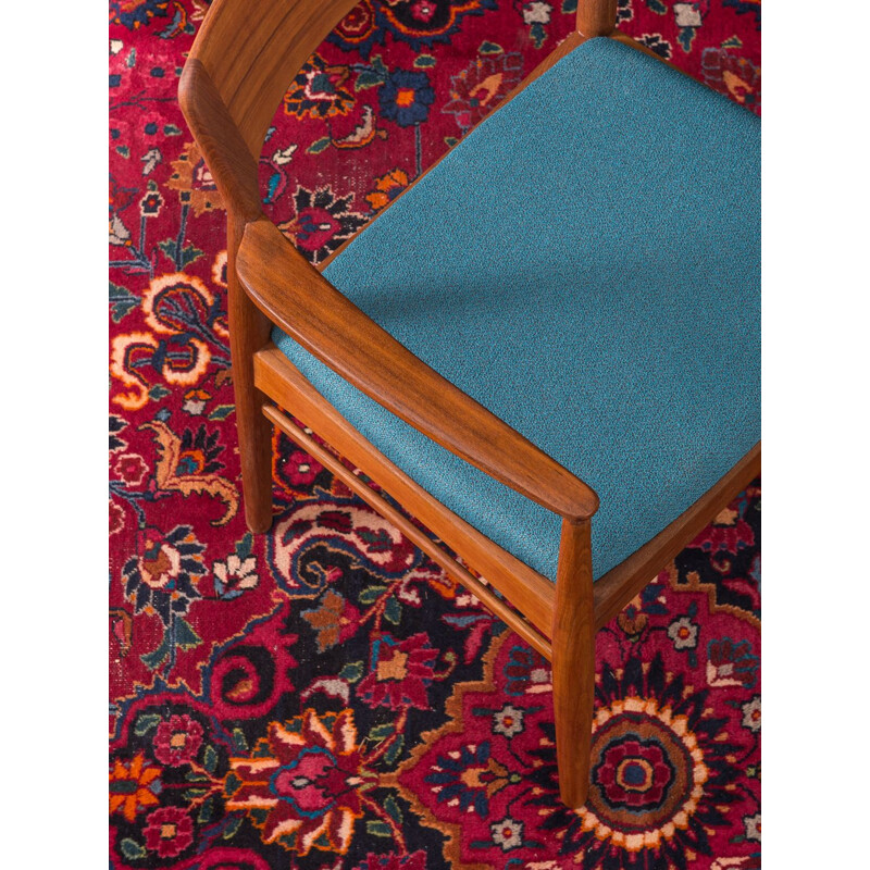 Set of 4 vintage chairs for K.S. Møbler in blue polyester and teakwood 1960s