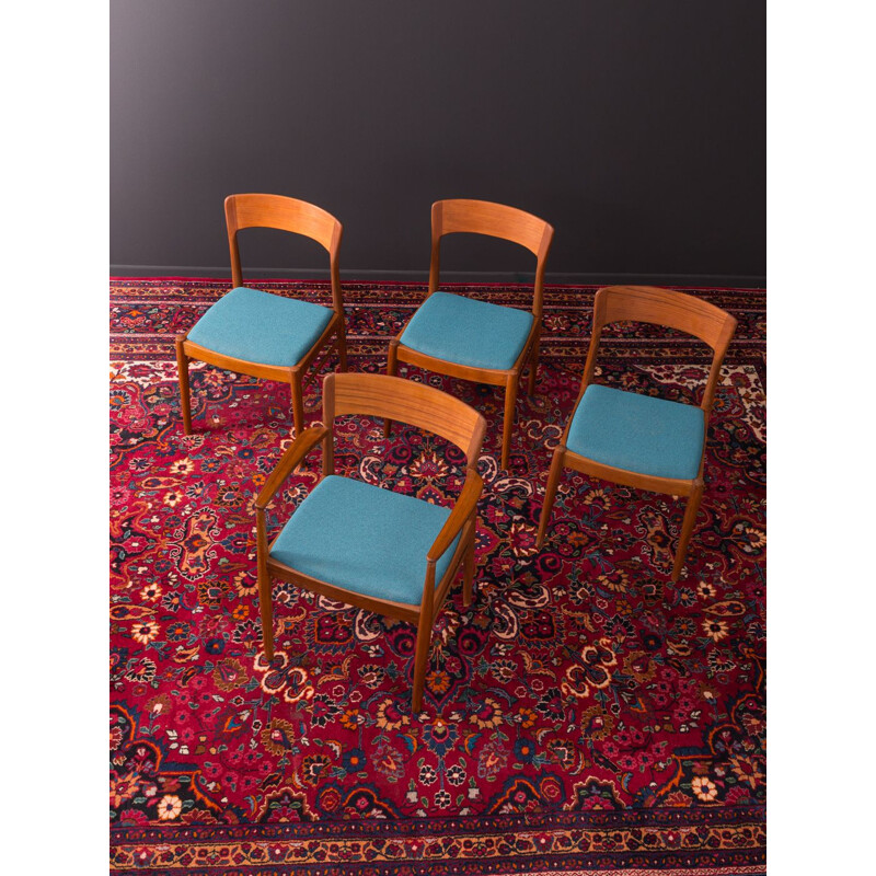 Set of 4 vintage chairs for K.S. Møbler in blue polyester and teakwood 1960s