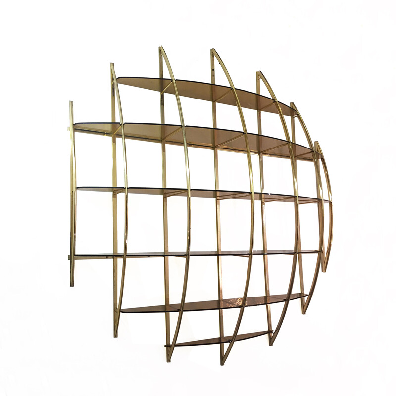 Vintage wall unit shelves in brass by Manfredo Massironi for Nikol International 1970