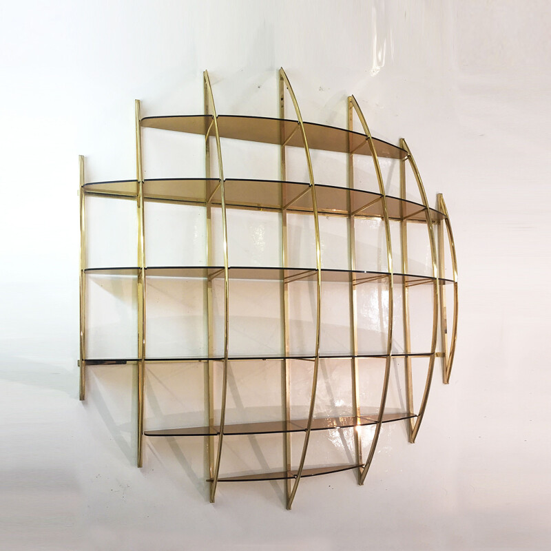 Vintage wall unit shelves in brass by Manfredo Massironi for Nikol International 1970