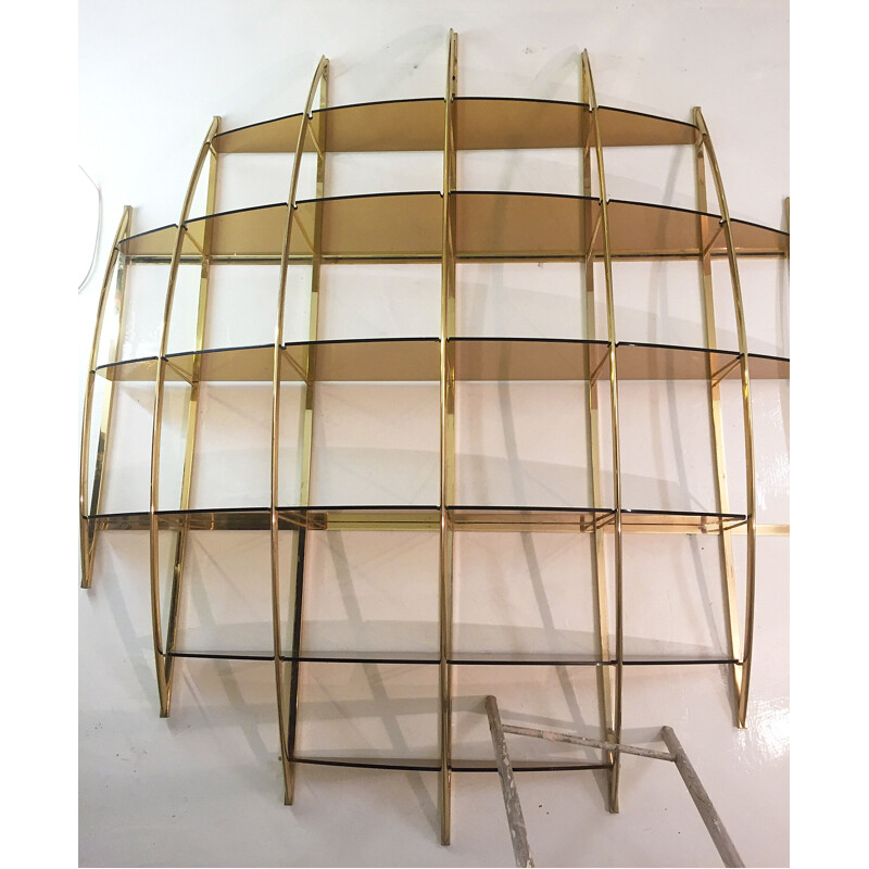 Vintage wall unit shelves in brass by Manfredo Massironi for Nikol International 1970