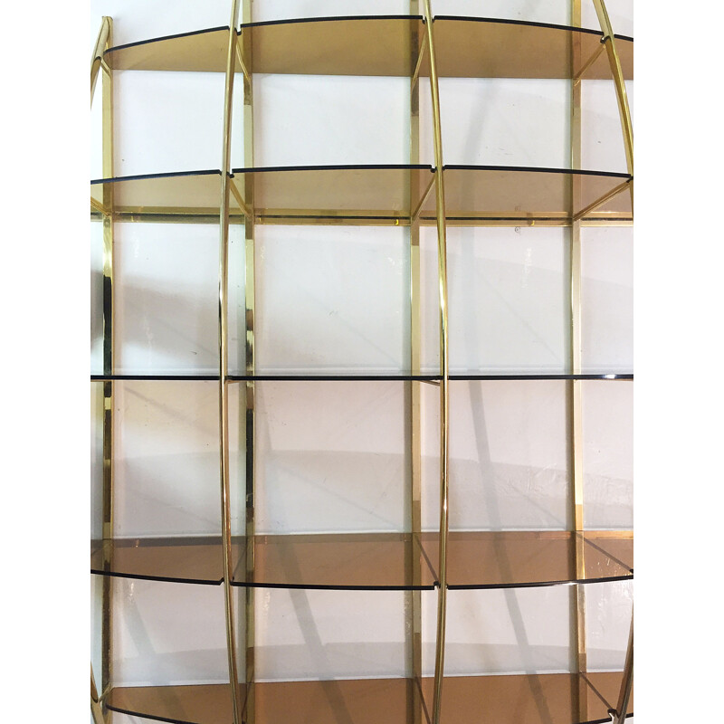 Vintage wall unit shelves in brass by Manfredo Massironi for Nikol International 1970