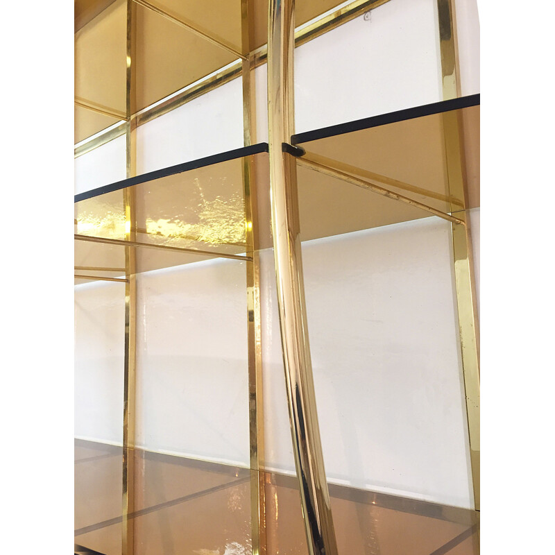 Vintage wall unit shelves in brass by Manfredo Massironi for Nikol International 1970