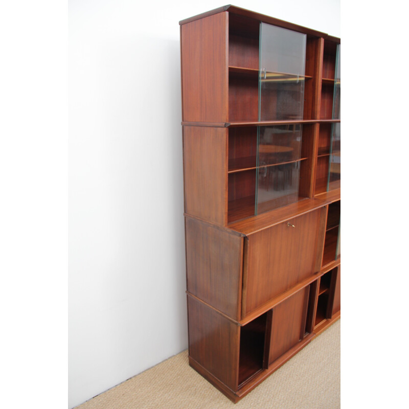 Vintage modular Oscar french bookcase for Rozaffy in mahogany 1950