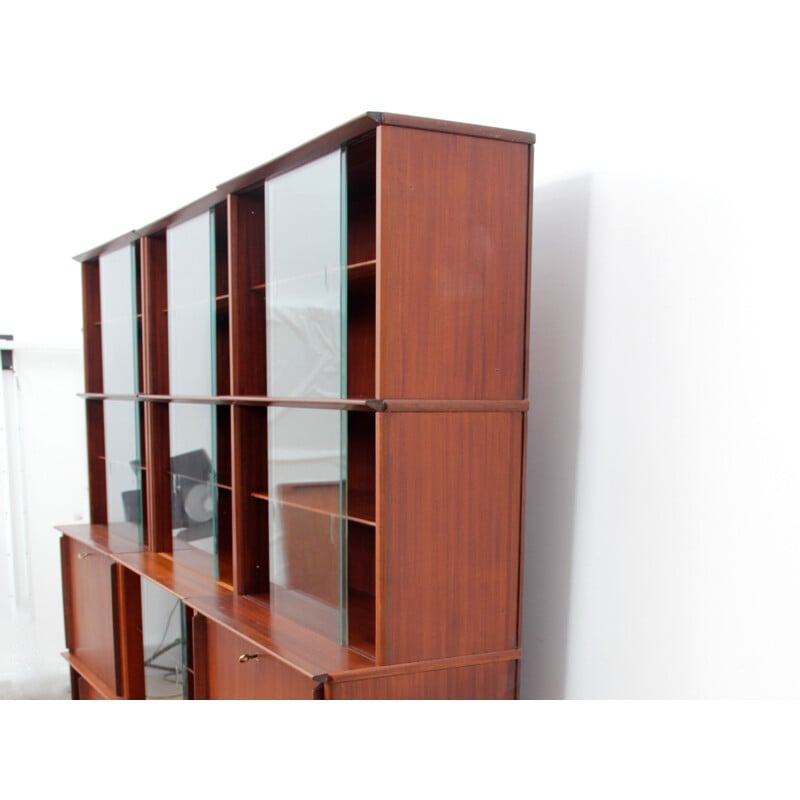 Vintage modular Oscar french bookcase for Rozaffy in mahogany 1950