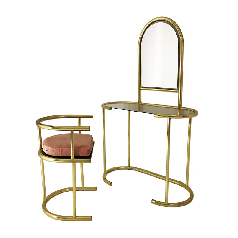 Vintage brass vanity table and chair 1970