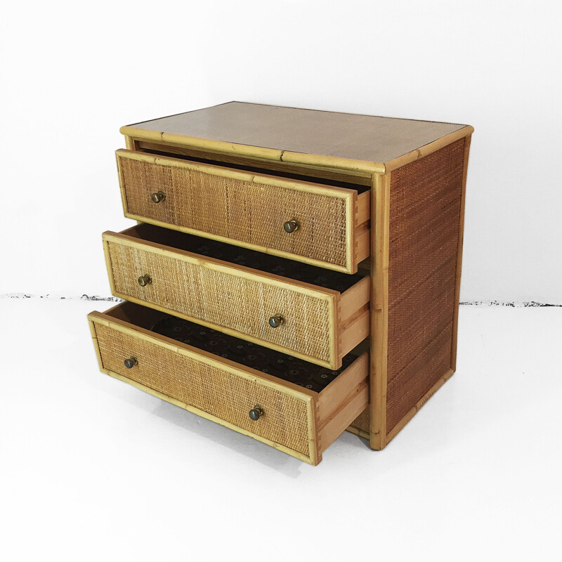 Vintage bamboo and rattan chest of drawers 1980