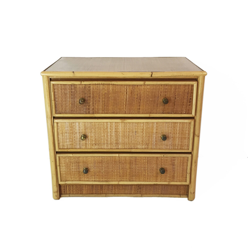 Vintage bamboo and rattan chest of drawers 1980