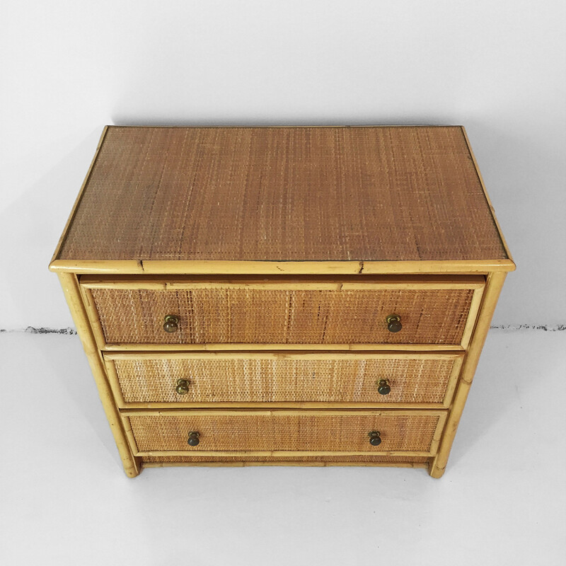 Vintage bamboo and rattan chest of drawers 1980