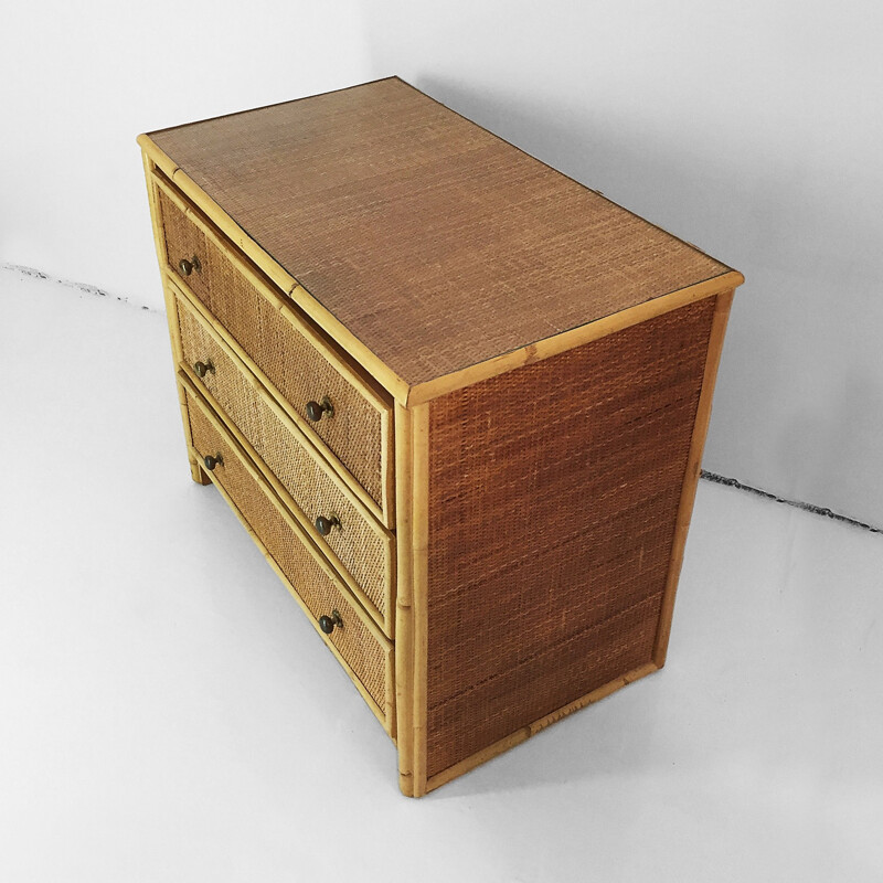 Vintage bamboo and rattan chest of drawers 1980