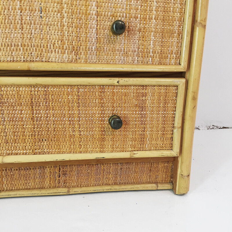 Vintage bamboo and rattan chest of drawers 1980