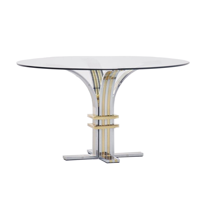 Table circulaire vintage en chrome et laiton par Banci et Firenze