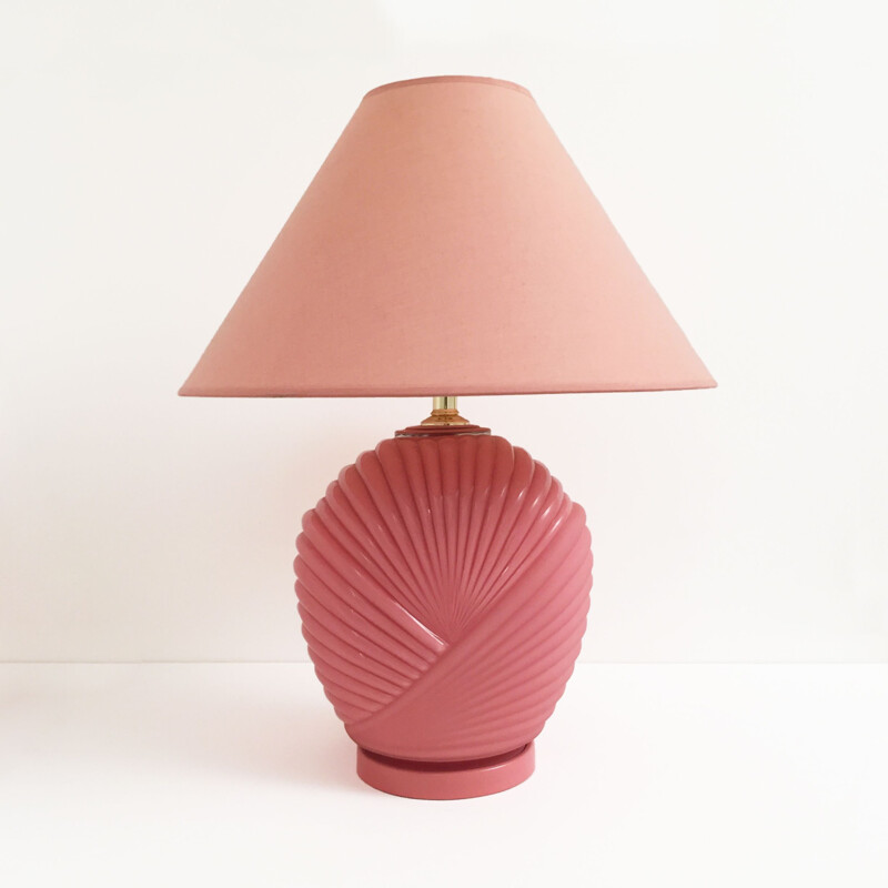 Lampe de table vintage en verre rose 1980