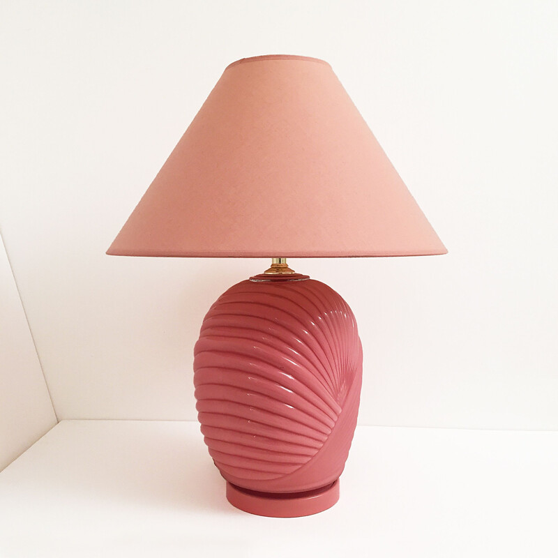 Vintage pink candy glass table lamp 1980
