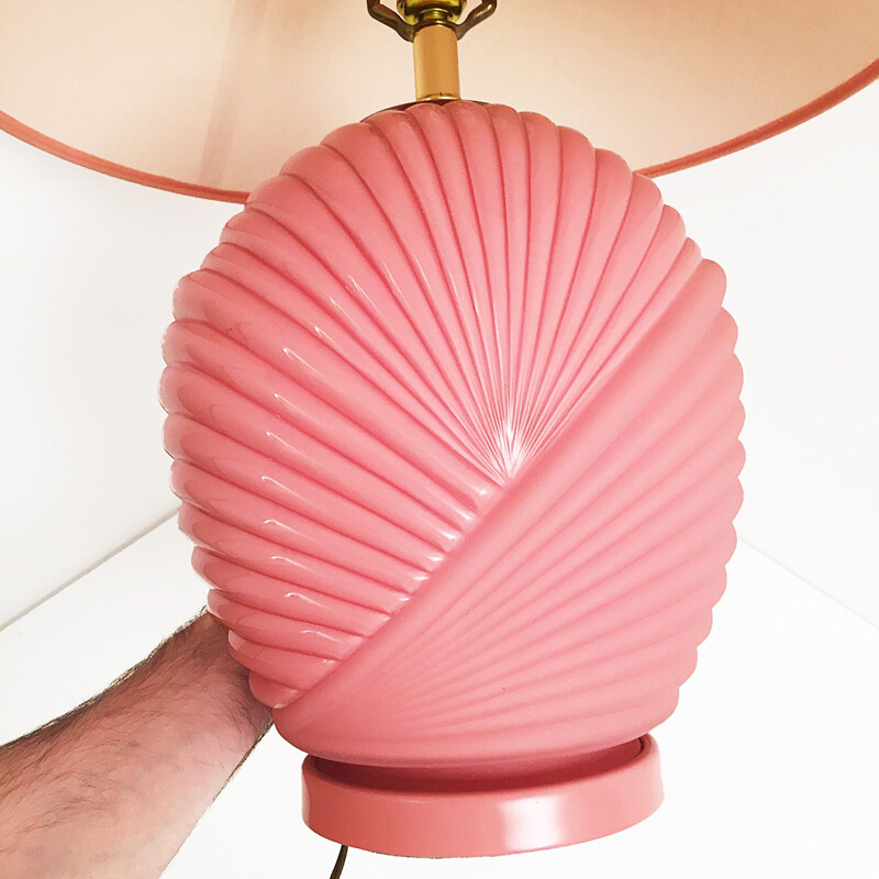 Vintage pink candy glass table lamp 1980