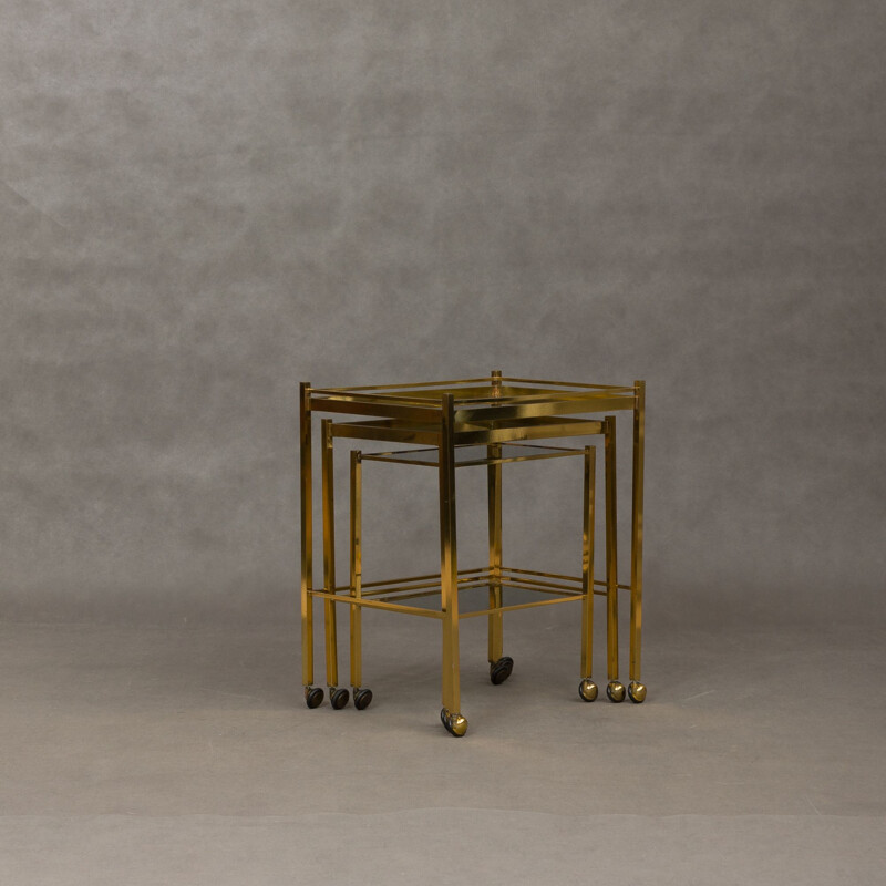 Set of 3 vintage brass nesting tables 1950