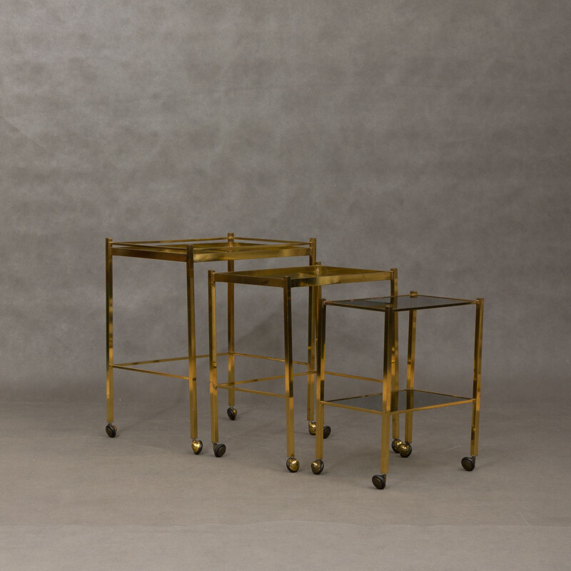 Set of 3 vintage brass nesting tables 1950