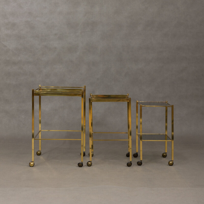 Set of 3 vintage brass nesting tables 1950