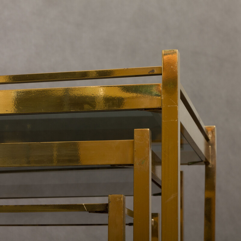 Set of 3 vintage brass nesting tables 1950