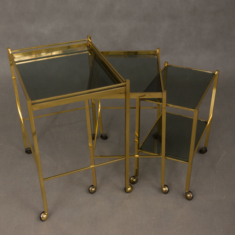 Set of 3 vintage brass nesting tables 1950