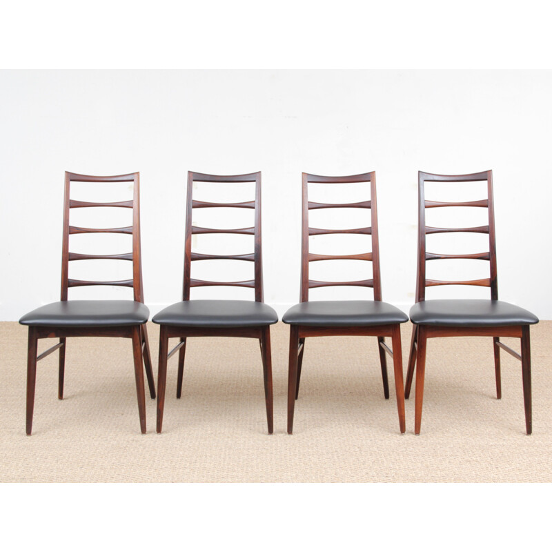 Set van 4 vintage rozenhouten stoelen model Lis van Niels Koefoed