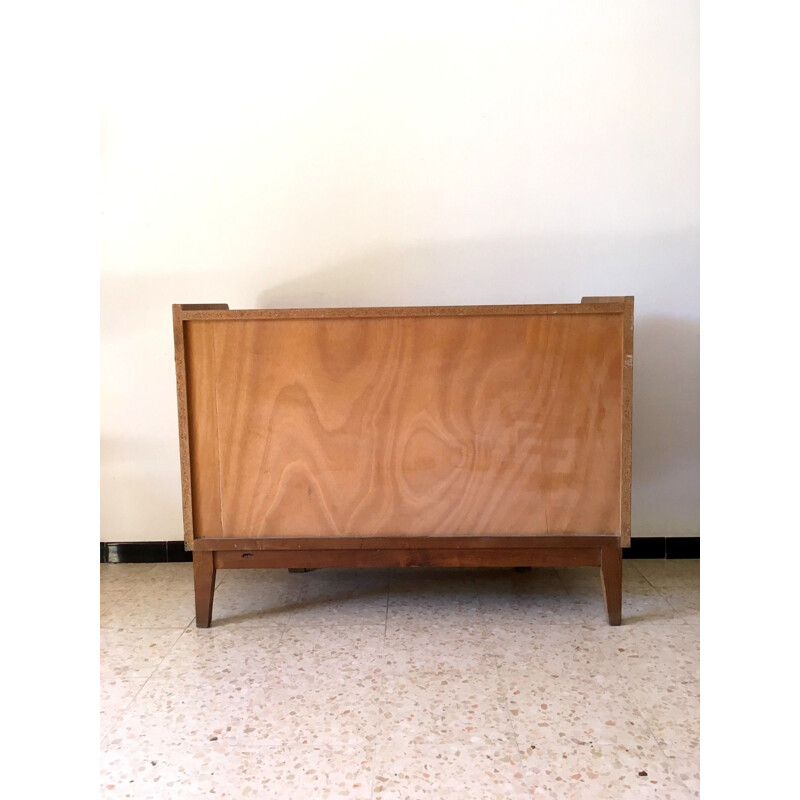 French vintage chest of drawers in oak and brass 1950