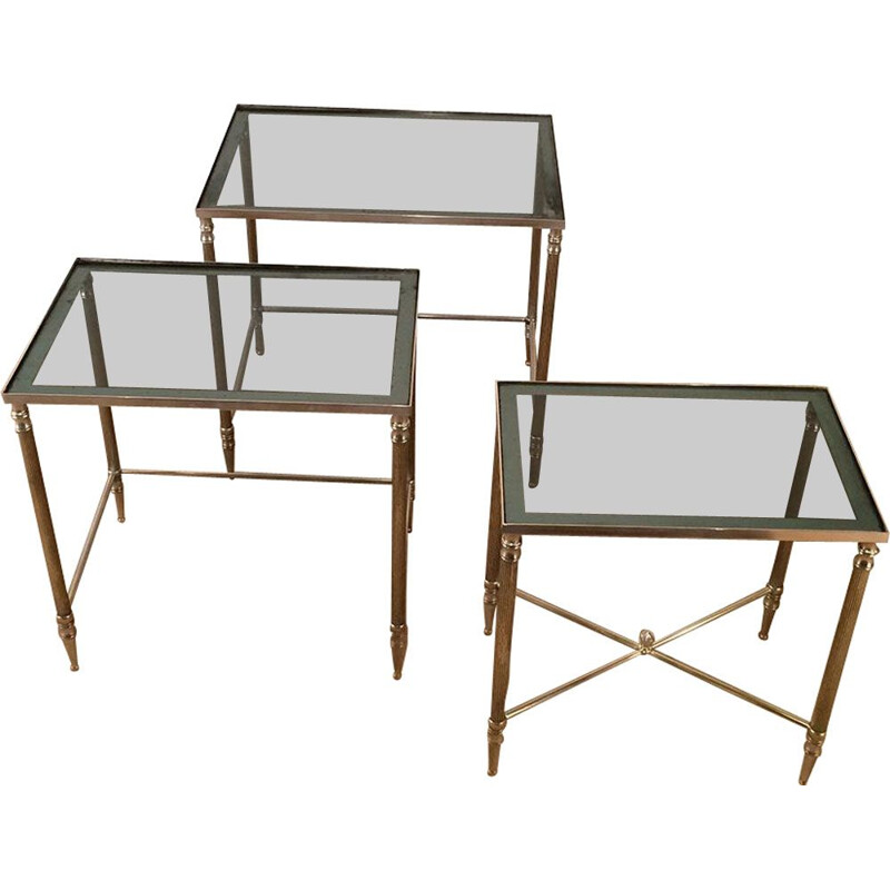 Set of 3 vintage nesting tables nickel-plated 1960s 