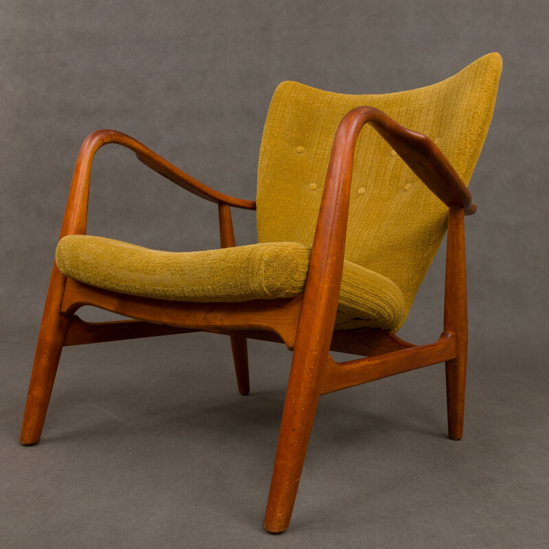 Fauteuil vintage jaune pour Schubell et Madsen en hêtre des années 1950