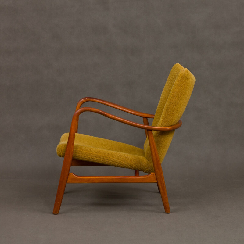 Vintage yellow armchair for Schubell & Madsen in beechwood 1950s