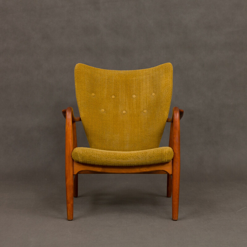 Vintage yellow armchair for Schubell & Madsen in beechwood 1950s