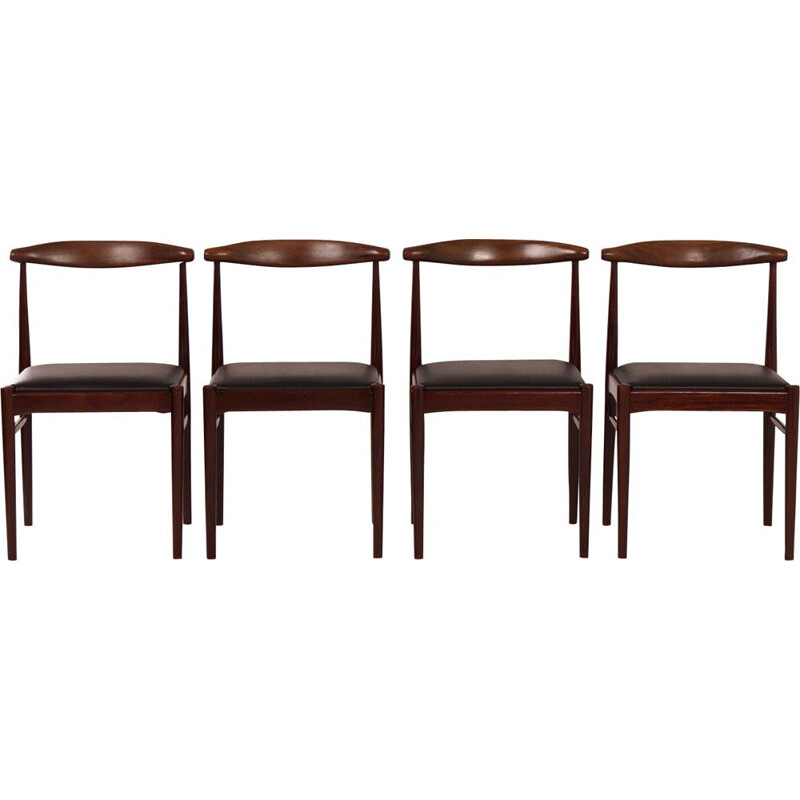 Set of 4 vintage teak and black leatherette chairs, Holland 1960