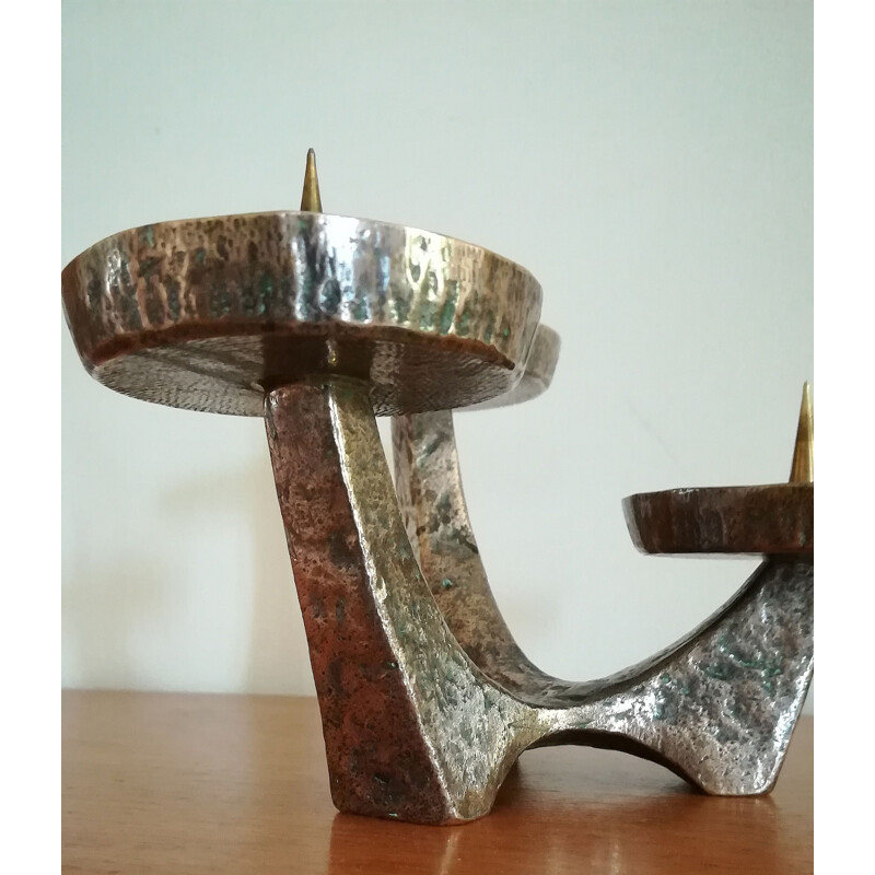 Vintage brutalist candlestick in bronze 1960 