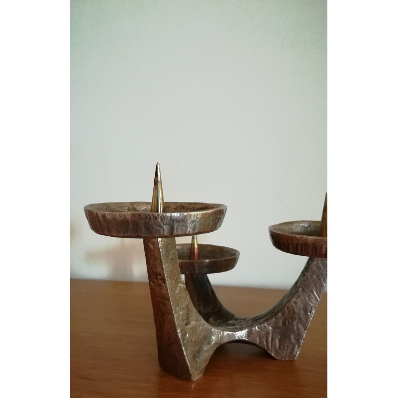 Vintage brutalist candlestick in bronze 1960 