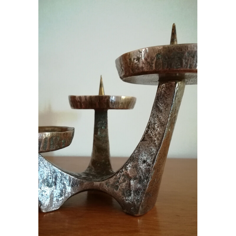 Vintage brutalist candlestick in bronze 1960 