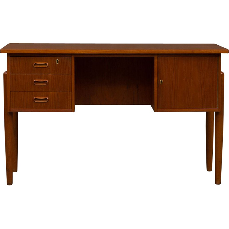Vintage danish free standing desk with curved desktop 1950s