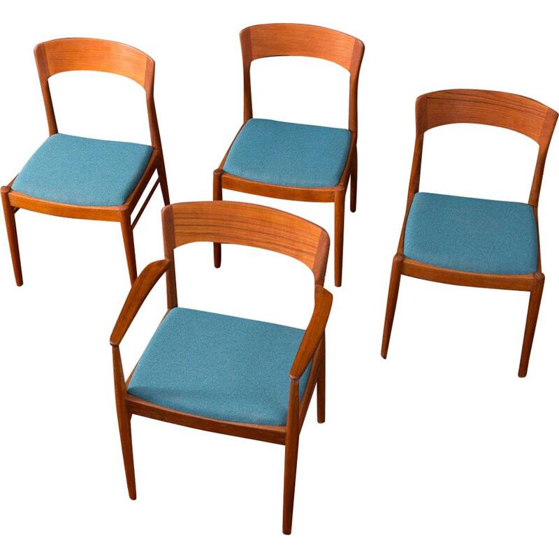 Set of 4 vintage chairs for K.S. Møbler in blue polyester and teakwood 1960s