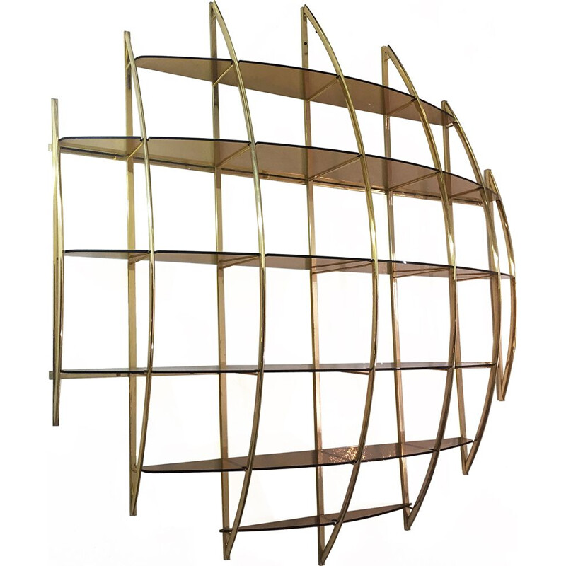 Vintage wall unit shelves in brass by Manfredo Massironi for Nikol International 1970