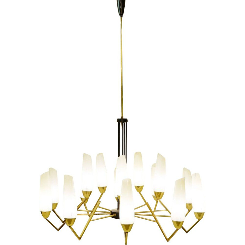 Vintage brass chandelier and opalin glass 1960 