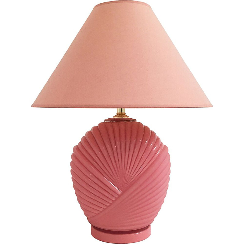 Lampe de table vintage en verre rose 1980
