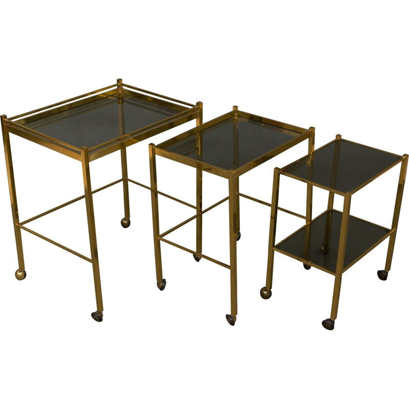 Set of 3 vintage brass nesting tables 1950