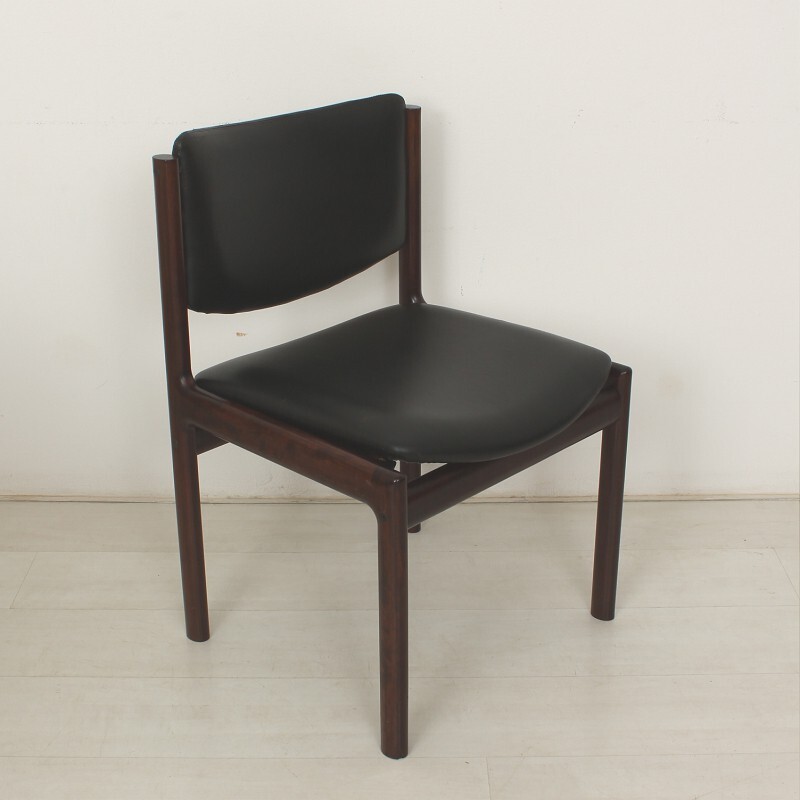 Pair of Scandinavian mahogany and black leather dining chairs - 1970s