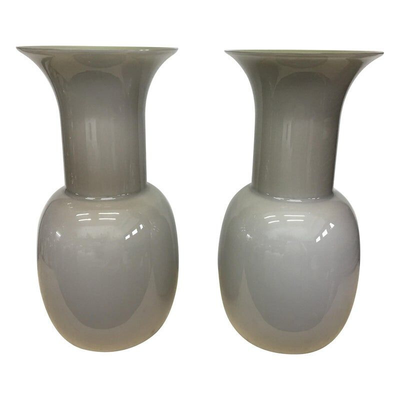 Set of 2 vintage modernist vases by Toso in grey Murano glass