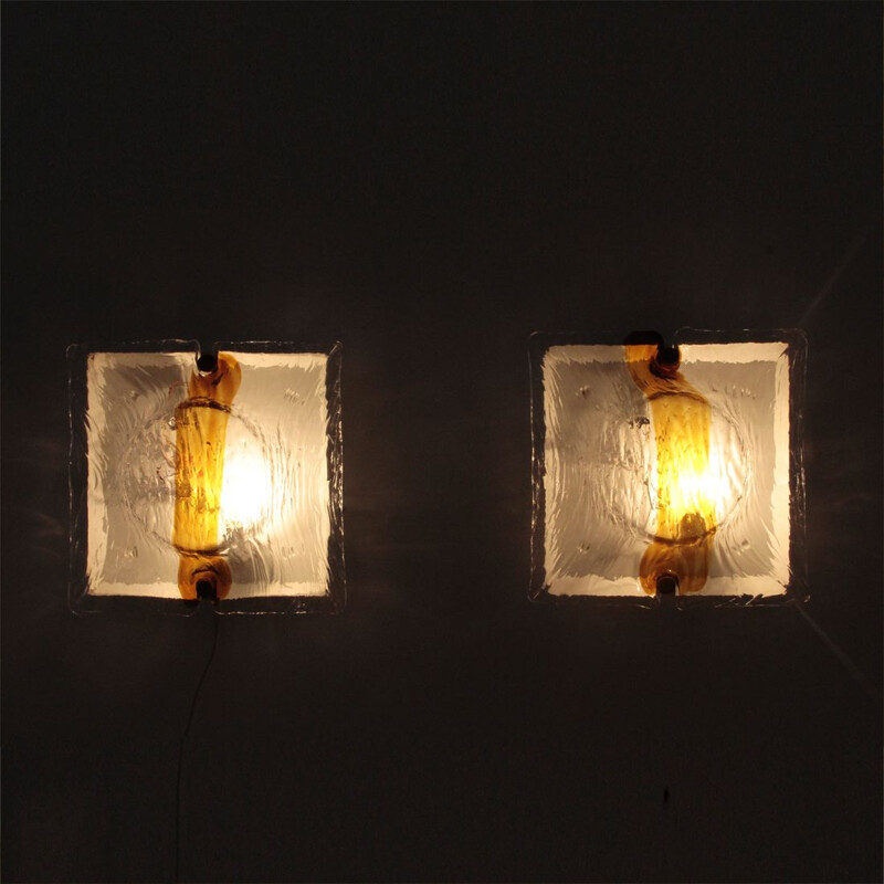 Pair of vintage wall lamps for Venini in glass and metal 1970s